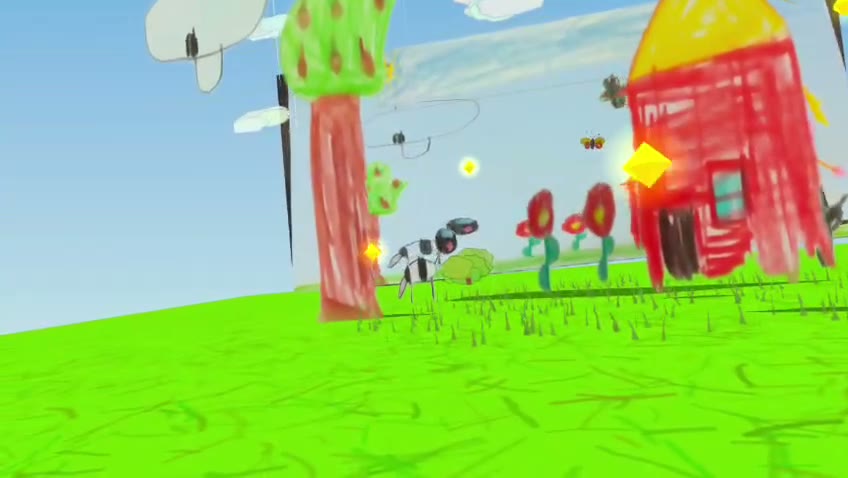 A colorful VR world created from a child's drawing